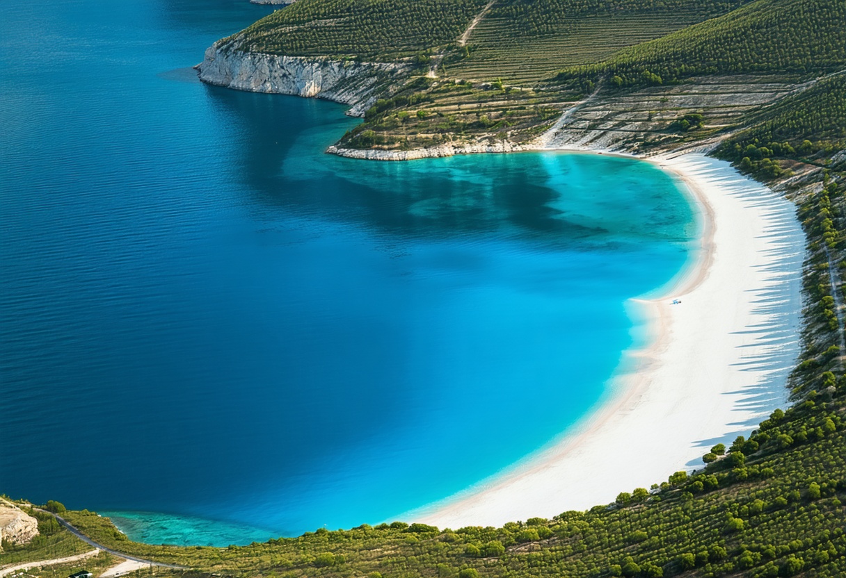 Fethiye Ölüdeniz lagününe havadan bakış, turkuaz ve lacivert su